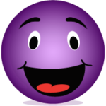 A Purple Smiley Face symbolising Laughter Yoga with Clare